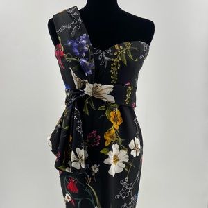 Parker Black One Shoulder Half Peplum Dress Floral Size 8